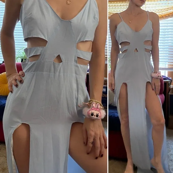 Chic Cut-Out Long Sleeve Dress in Light Blue marked L but better for M - Picture 9 of 16